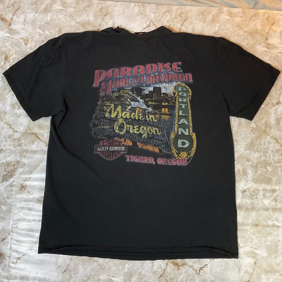 Vintage Harley Davidson Paradise Made In Oregon Graphic Black T Shirt - Picture 2 of 4